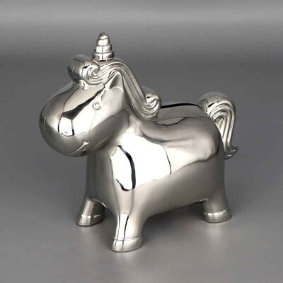 Silver plated unicorn piggy bank