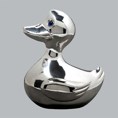 Money box in silver metal Ducks (with Hats and scarves)