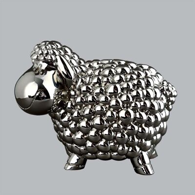 Money box in silver metal Sheep