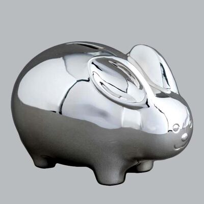 Money box in silver metal Little Rabbit