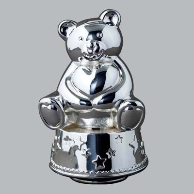 Money box in silver metal Teddy bears musical piggy bank