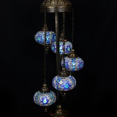 Lampada da terra turca 5 lampadine mosaico blu