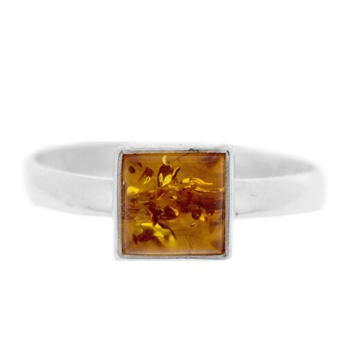 Cognac Amber Small Square Ring in Size N with Presentation Box
