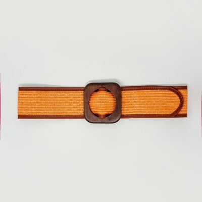 Cinturón naranja ancho con hebilla cuadrada