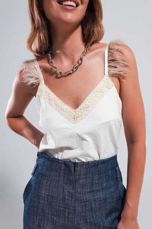 Short sleeve cropped satin top in cream