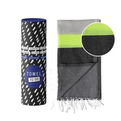 Towel to Go Neon Hamamtuch Grau/Schwarz, mit Recycelter Geschenkbox