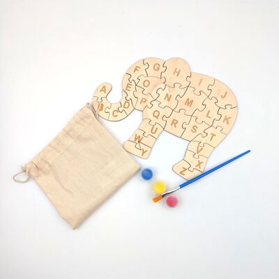 Puzzle éléphant alphabet en bois à peindre pour enfant