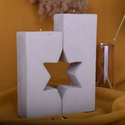 Portacandela "Star" design decorativo in cemento in due parti