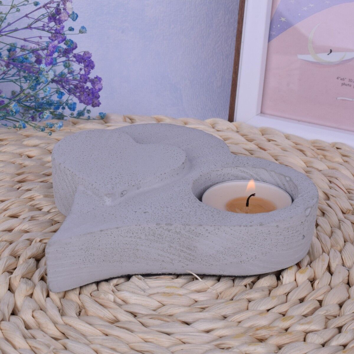 Teelicht Kerzenhalter "Herz" Beton Holzoptik Design 14x13cm