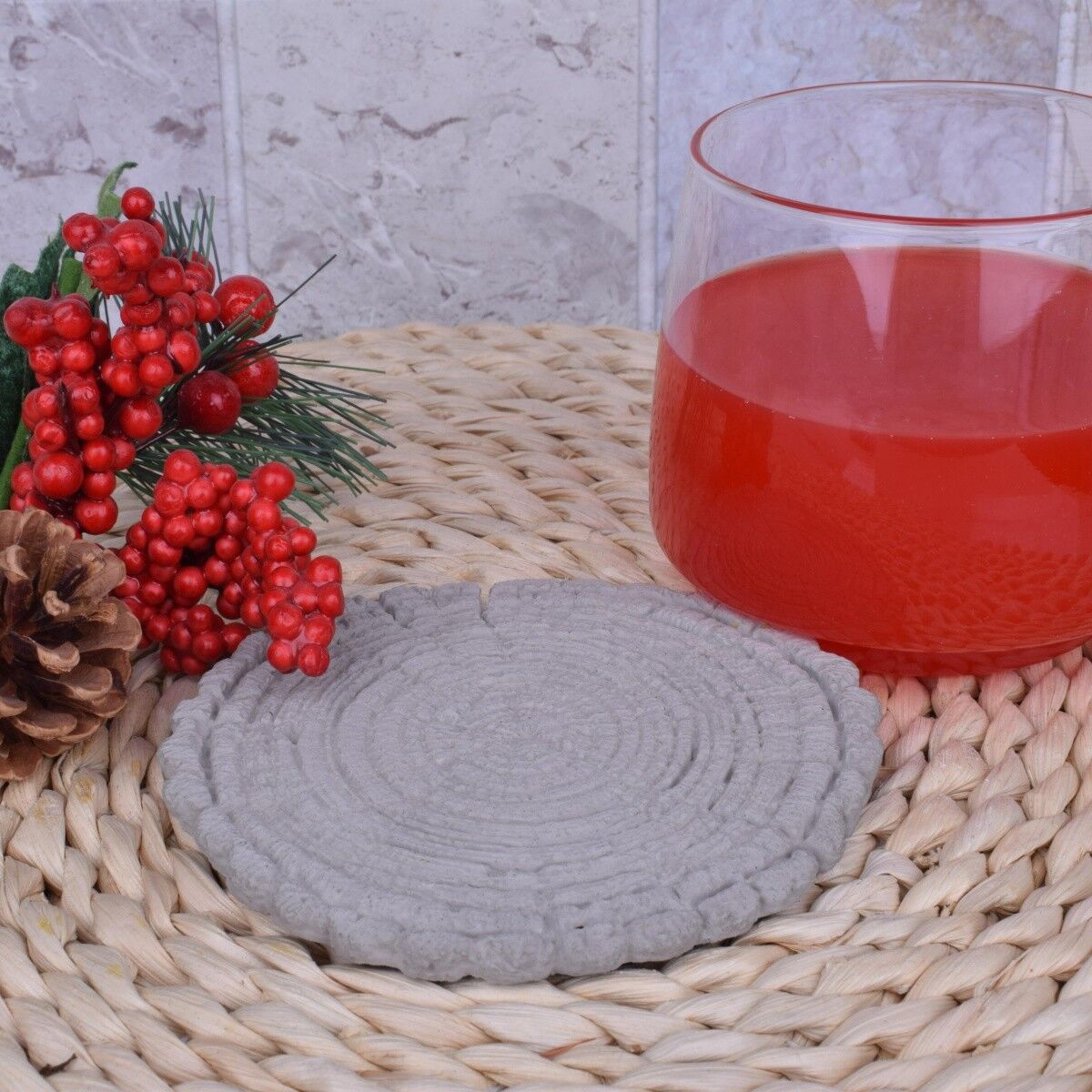 Untersetzer Kerzenteller Holzoptik Beton (2er Set) Ø12cm