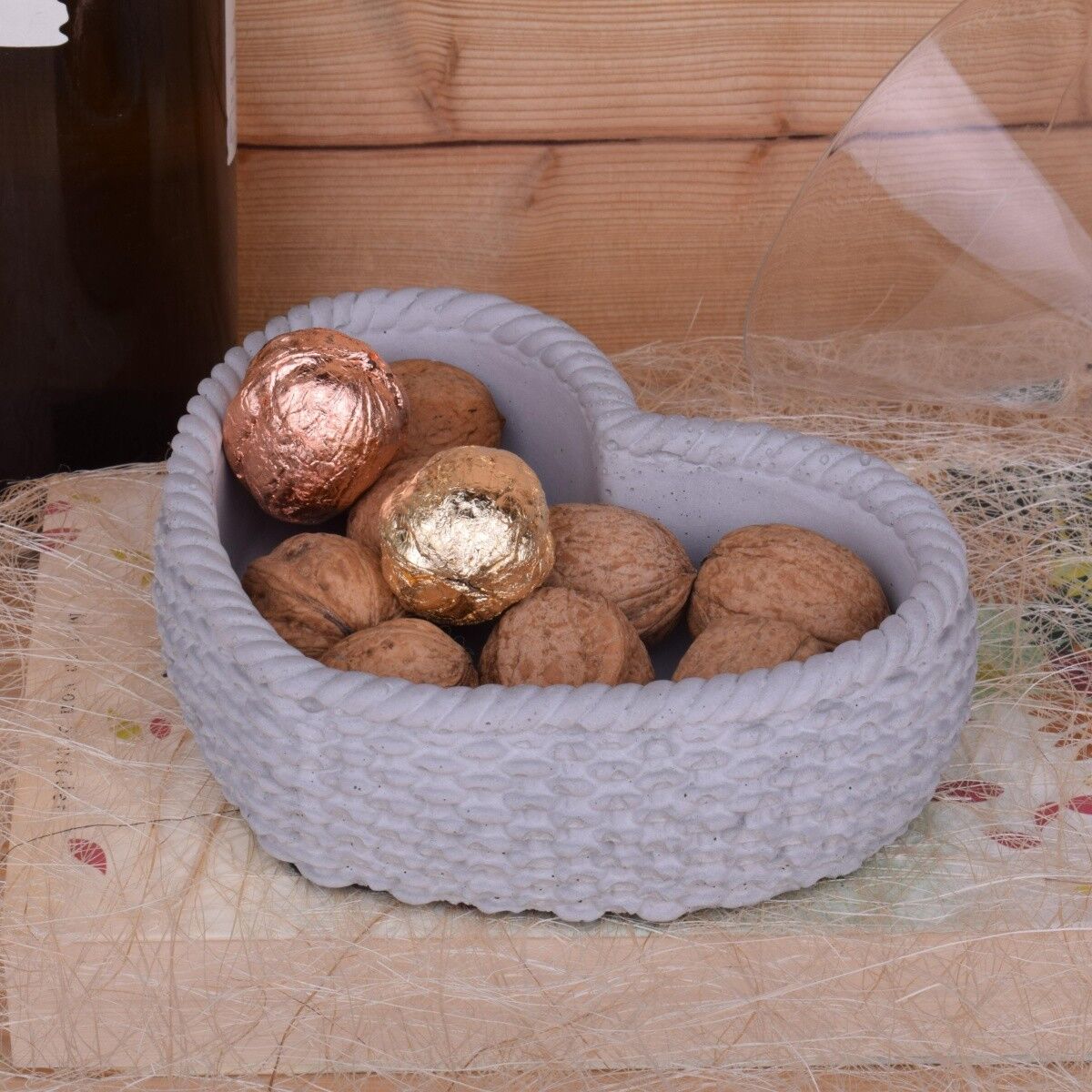 Betonschale Deko-Schale "Herzgeflecht" Beton Schmuckschale