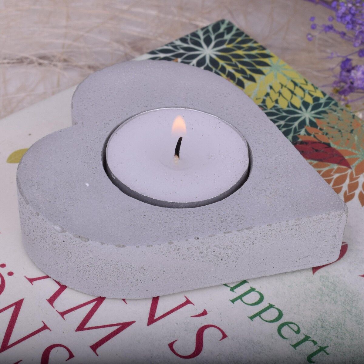 Teelicht Kerzenhalter "Herzlich" Beton-Design Deko Kerze