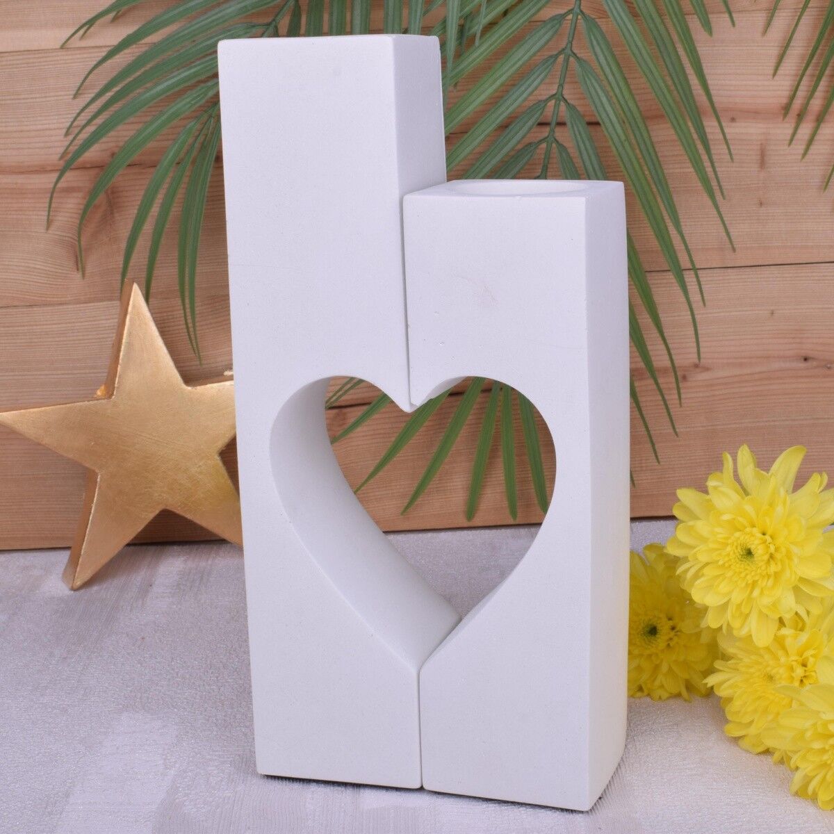 Portacandele "cuore" design deco bianco in due pezzi