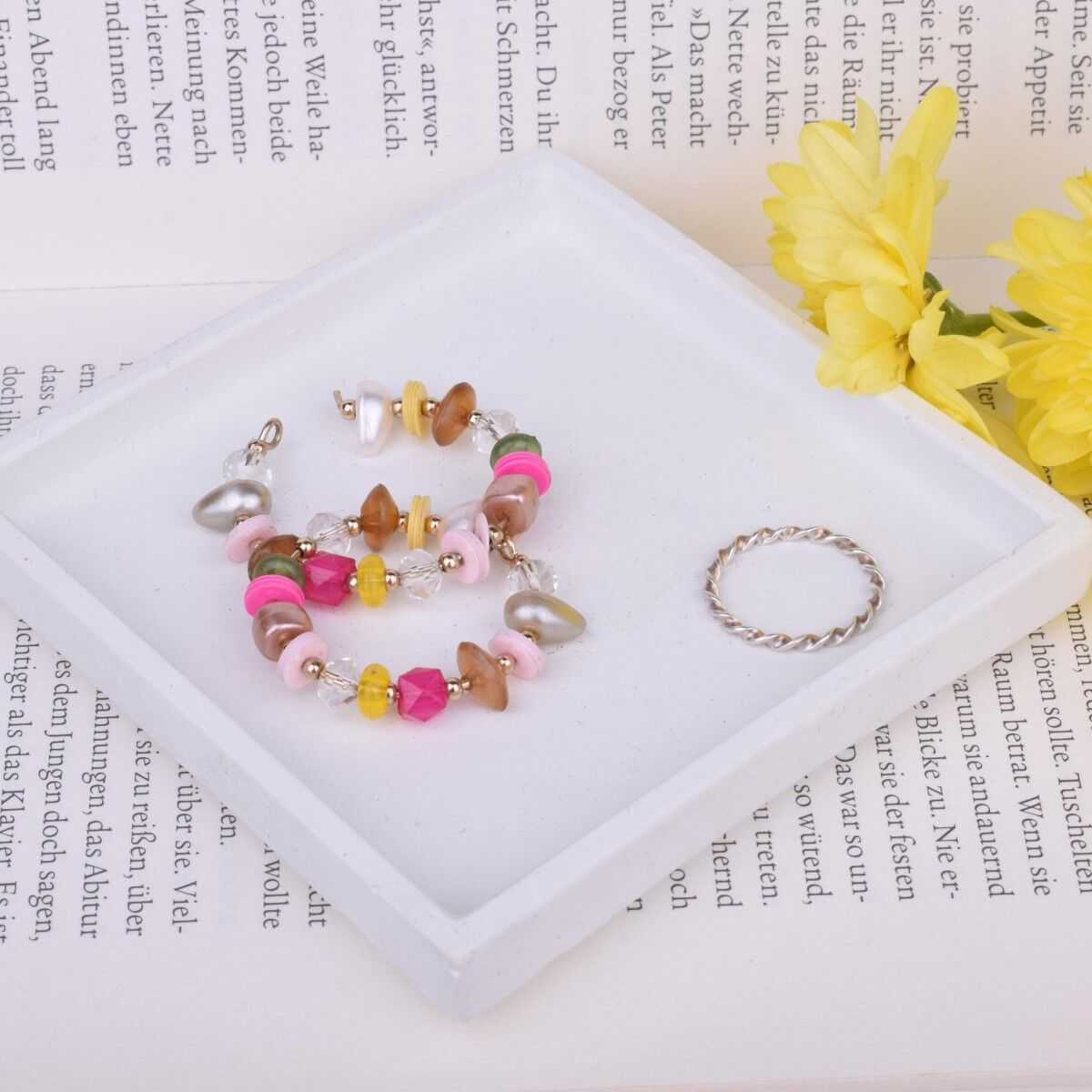 Set di 2 ciotole per gioielli sottobicchiere quadrato bianco decorativo