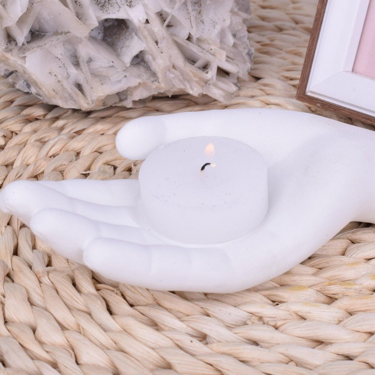 Portacandele tea light "dare la mano" decoro bianco unico