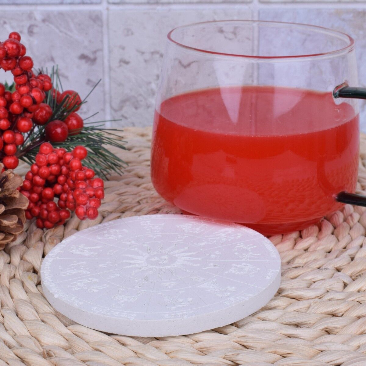 Sottobicchiere "Zodiac" bianco (set di 2) decorazione Ø12cm