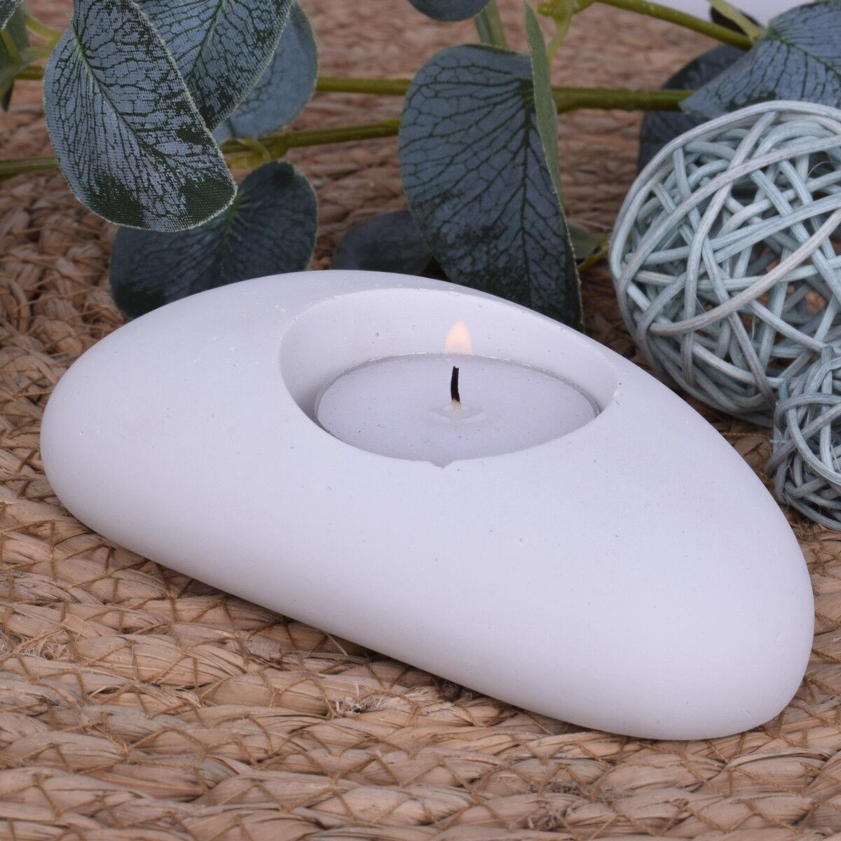 Portacandele Tealight "Big Stone" Bianco Decorazione da tavola