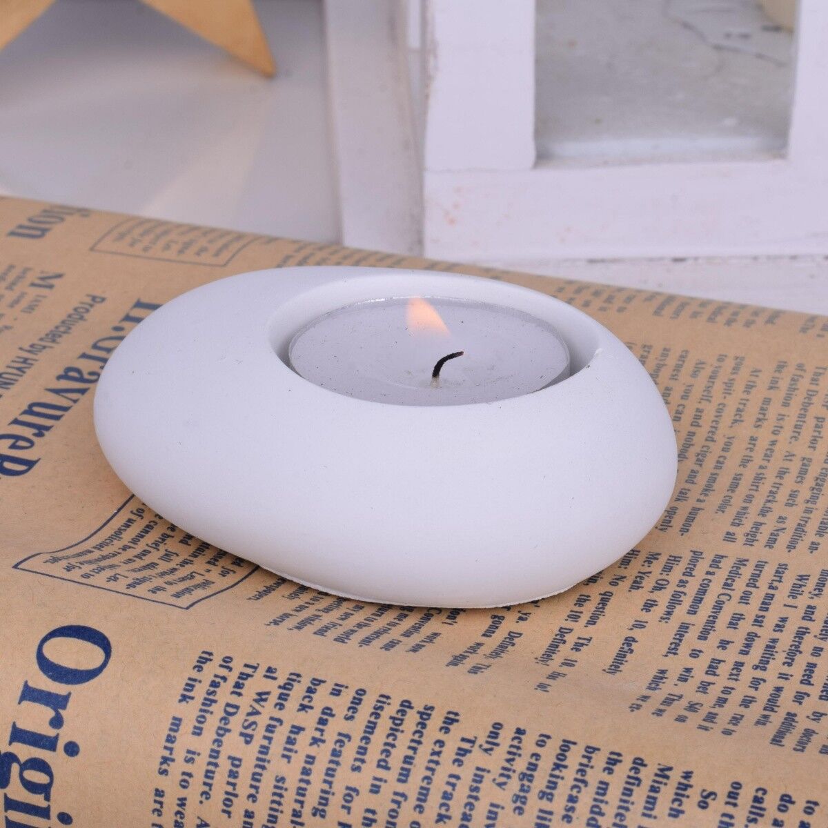 Portacandele Tealight "Small Stone" Bianco Decorazione da tavola