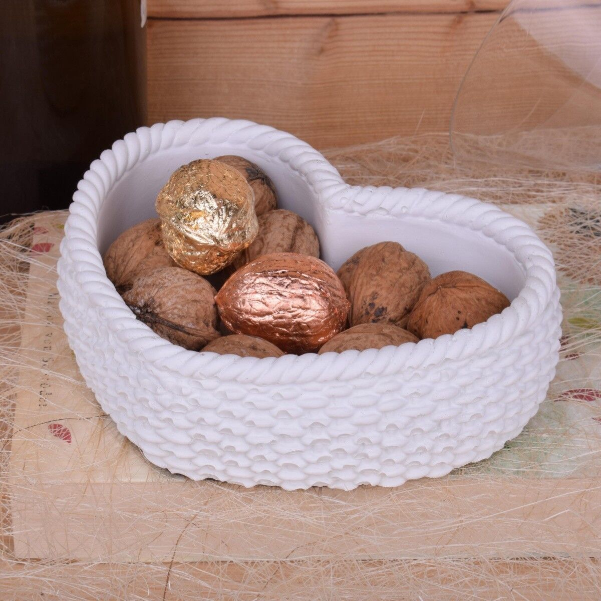 Ciotola bianca Ciotola decorativa "Heartwork" Ciotola per gioielli bianca