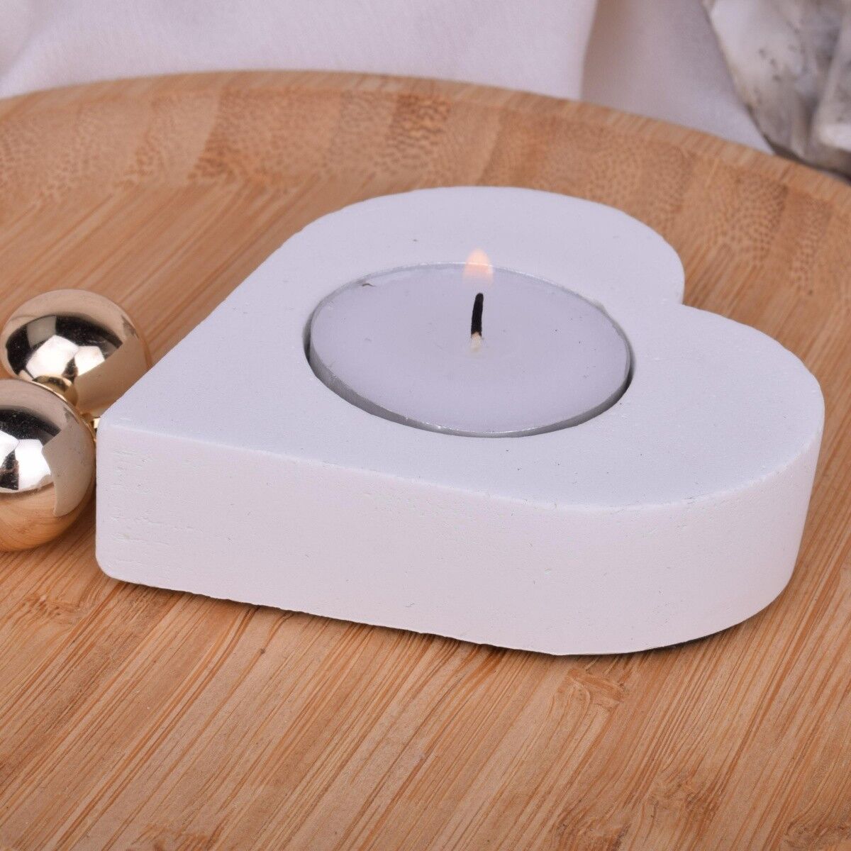 Portacandele Tealight Candela decorativa di design bianco "Herzlich".