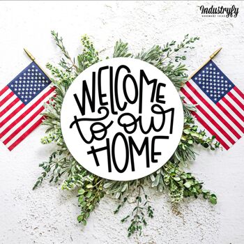 Panneau de maison de campagne rond "Bienvenue chez nous" 1