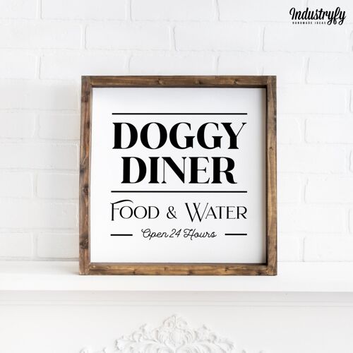 Landhaus Schild "Doggy Diner" - 20x20 - mit Rahmen