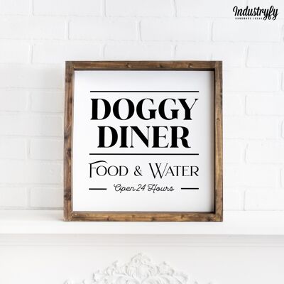 Landhaus Schild "Doggy Diner" - 20x20 - mit Rahmen