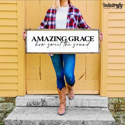 Landhaus Schild "Amazing grace" - 60x20 - mit Rahmen