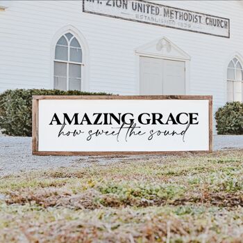 Enseigne maison de campagne "Amazing grace" - 60x20 - avec cadre 2