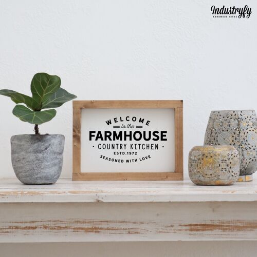 Landhaus Schild "Welcome to the Farmhouse Country Kitchen" - 15x21 - mit Rahmen
