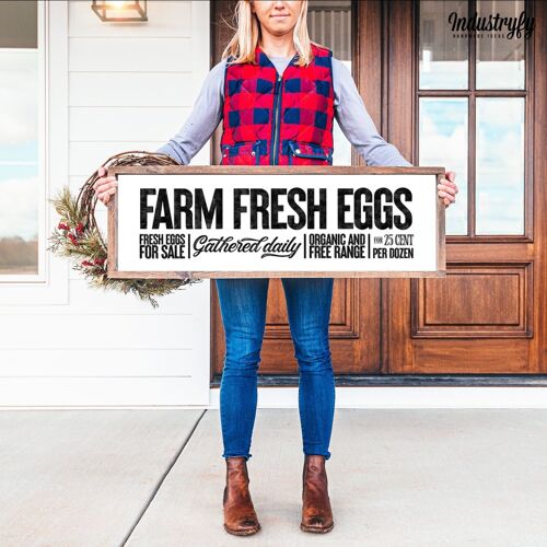 Farmhouse Design Schild "Farm Fresh Eggs" - 60x20 - mit Rahmen