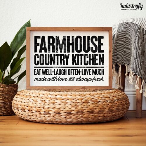 Landhaus Schild "Farmhouse Country Kitchen" - 42x30 - mit Rahmen