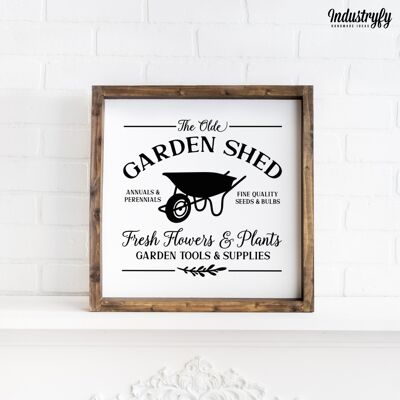 Farmhouse Design Schild "The old garden shed" - 20x20 - mit Rahmen