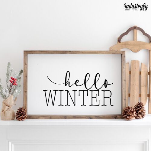 Farmhouse Design Schild "Hello Winter" - mit Rahmen