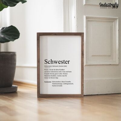 Farmhouse Design Schild "Schwester" - 42x30 - mit Rahmen