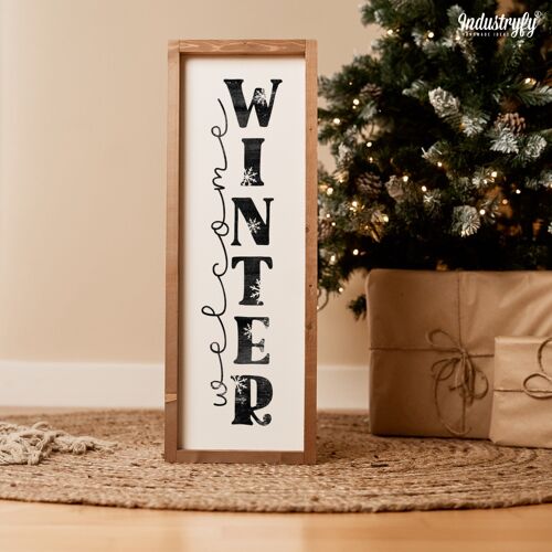 Farmhouse Design Schild "Welcome Winter" hochkant - 60x20 - mit Rahmen
