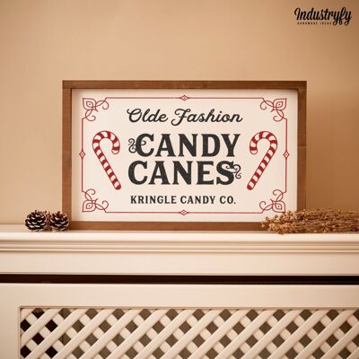 Farmhouse Design Schild "Old fashion candy canes" - mit Rahmen