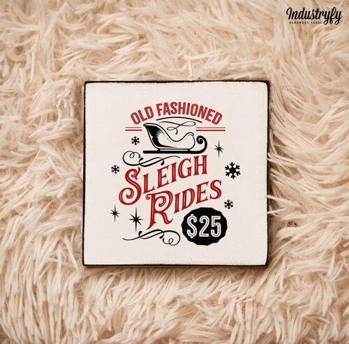 Farmhouse Miniblock | Weihnachten "Old fashioned Sleigh Rides" - 10x10 cm