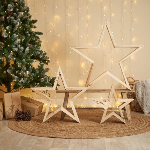 Weihnachtsstern aus naturbelassenem Tannenholz - Set aus 3 Sternen