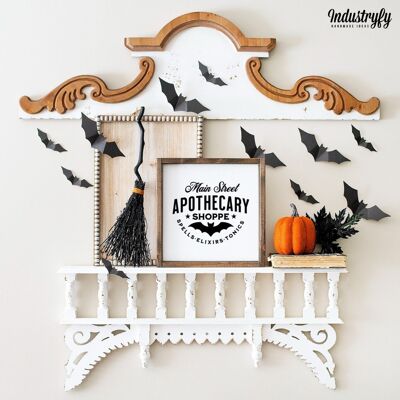 Farmhouse Design Halloween Schild "Main Street Apothecary Shoppe" - 20x20 - mit Rahmen