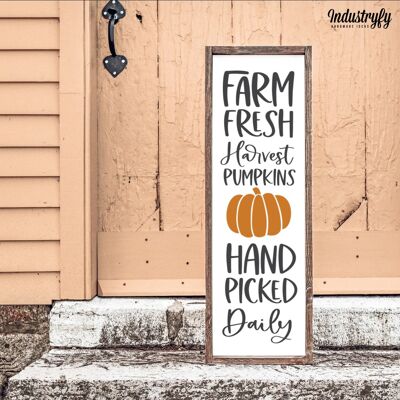 Farmhouse Design Schild "Farm Fresh Harvest Pumpkins" hochkant - 60x20 - mit Rahmen