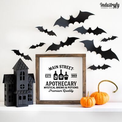 Farmhouse Design Halloween Schild "Main Street Apothecary" - 20x20 - mit Rahmen