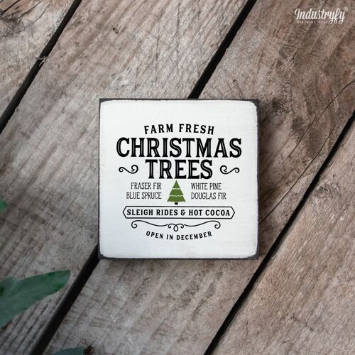 Farmhouse Miniblock | Weihnachten "Farm fresh Christmas Trees" - 10x10 cm