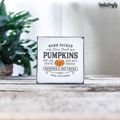 Farmhouse Miniblock | Herbstdesign "Handpicked Farm Fresh Pumpkins" - 20x20 cm