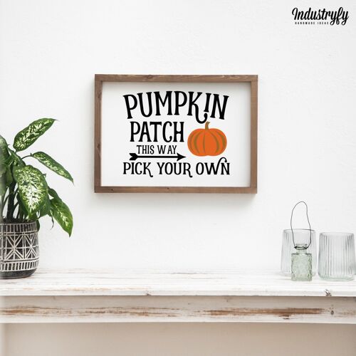 Farmhouse Design Herbst Schild "Pumpkin Patch, this way" - 42x30 - mit Rahmen