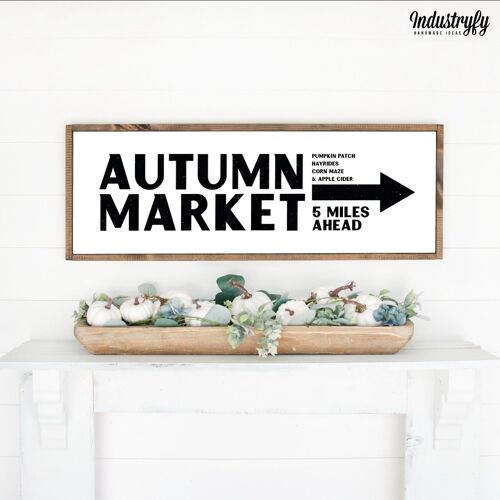 Farmhouse Design Schild "Autumn Market" - 60x20 - mit Rahmen