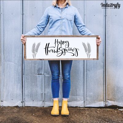 Farmhouse Design Schild "Happy Thanksgiving" - 90x30 - mit Rahmen