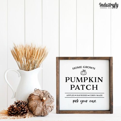 Farmhouse Design Herbst Schild "Home Grown Pumpkin Patch" - 30x30 - mit Rahmen