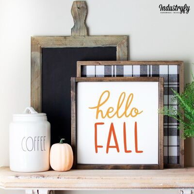 Farmhouse Design Herbst Schild "Hello Fall" - 30x30 - mit Rahmen