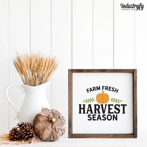 Farmhouse Design Herbst Schild "Farm Fresh Harvest Season" - 30x30 - mit Rahmen